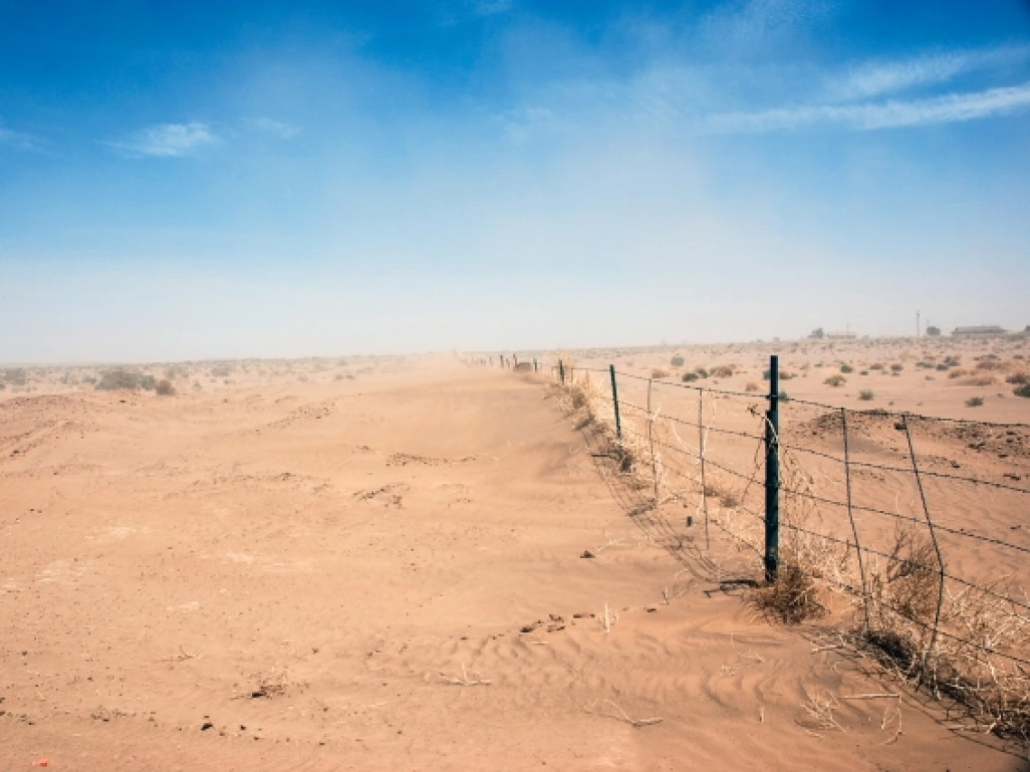 Sand dunes and a barbed wire fence